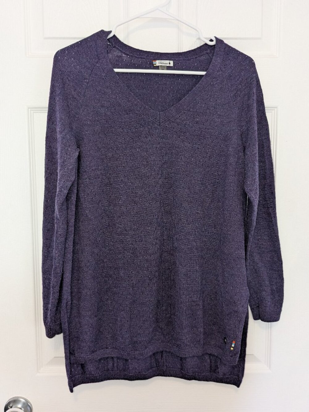 Smartwool Purple Merino Wool Tunic Sweater Medium V-Neck Long Sleeve Hi Low Hem